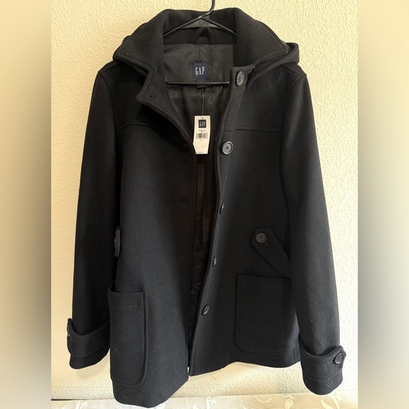 GAP Women Black Pea Coat with Hood. NWT - Picture 1 of 5